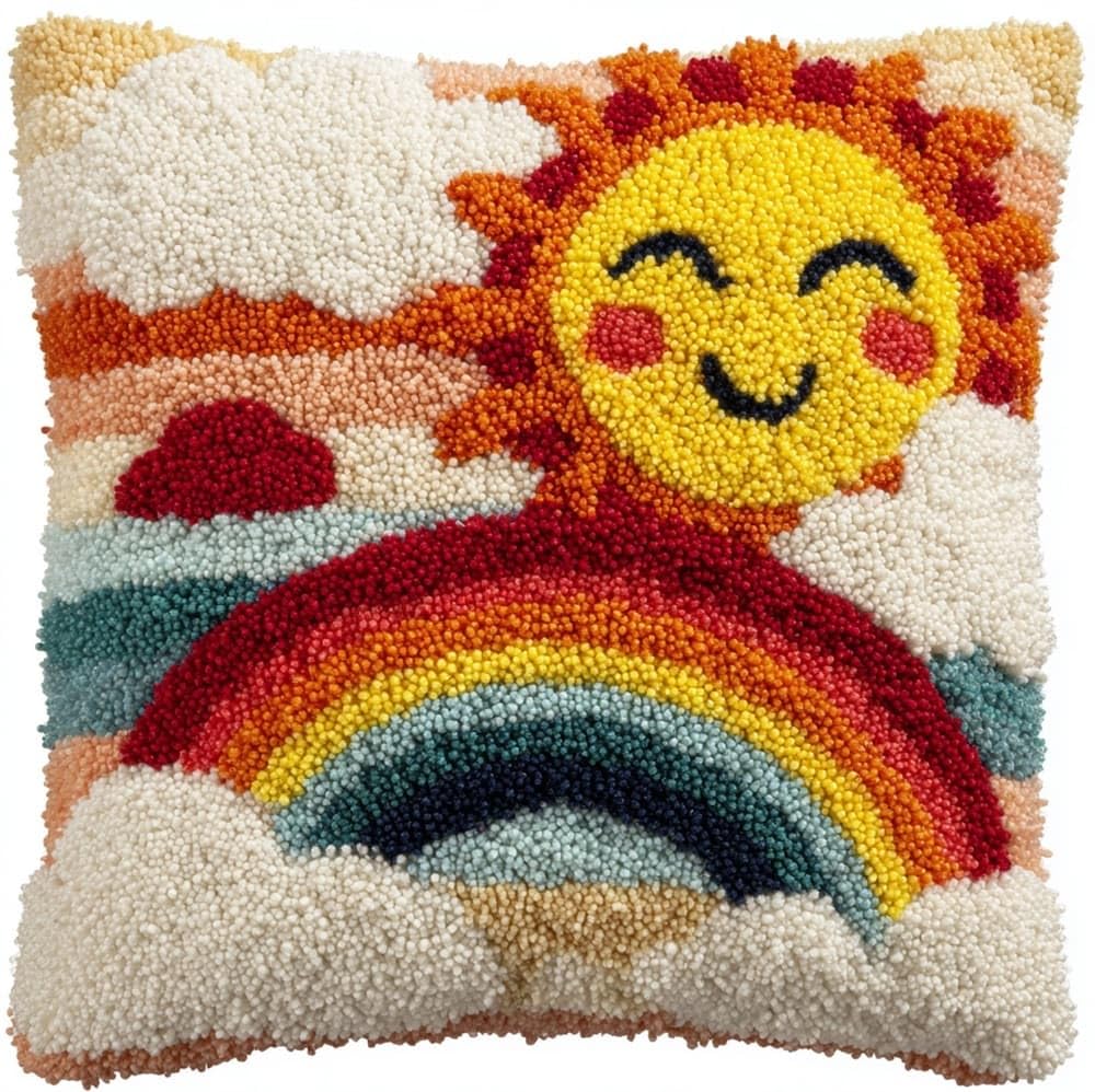 FWRTYCB DIY Latch Pillow Case Kits Sun Rainbow Crochet Cushion Cover