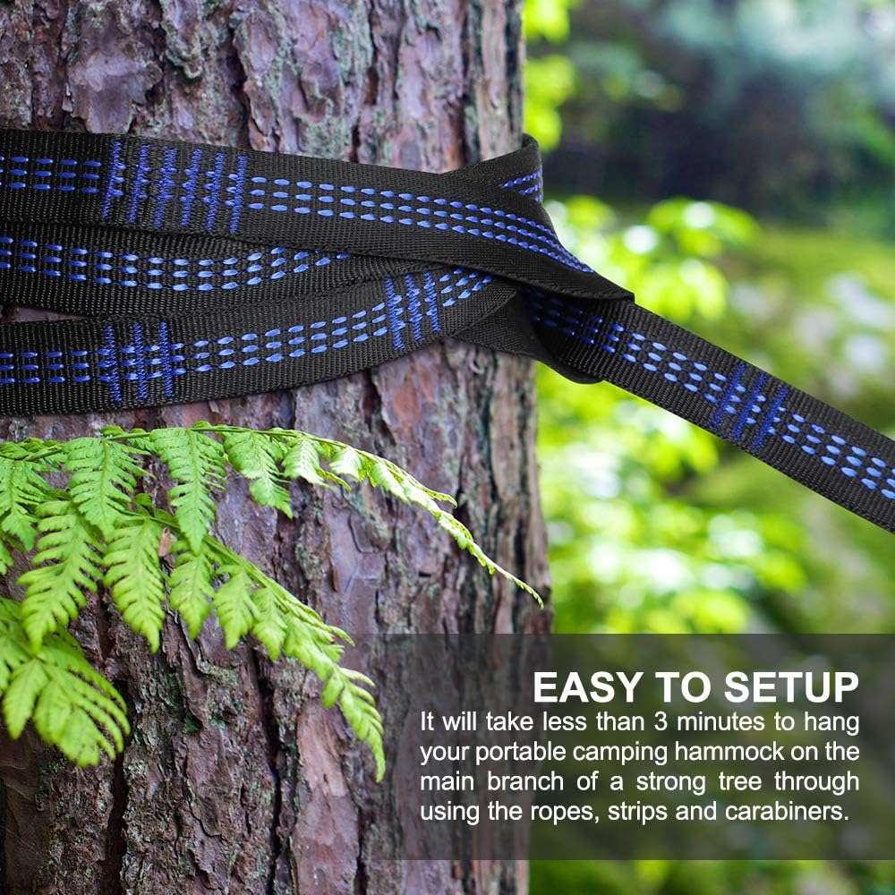 JBM Camping Single Hammock Portable Hammock Swing with Carrying Bag Nylon Ropes & Steel Carabiners Outdoor Camping Hammock for Patio Porch Garden Backyard Lounging - Support 264-330lbs