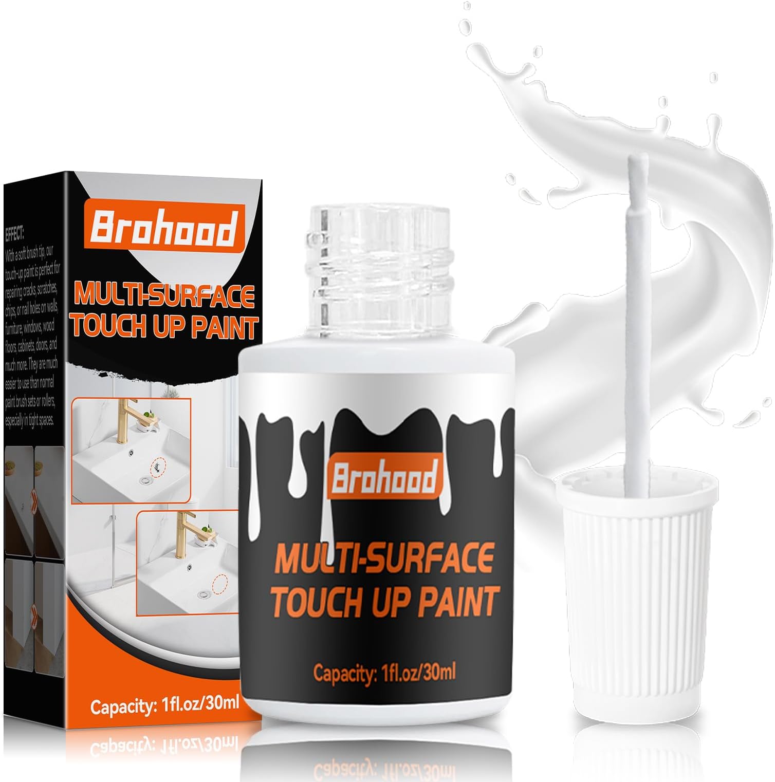 White Touch Up Paint, Appliance Kitchen Cabinet Bathtub Paints for Wall, 30ML Multi Surface Touch Up Paint Pen, Semi Gloss White Wall Paints for Enamel Porcelain Door Furniture Chips Scratches