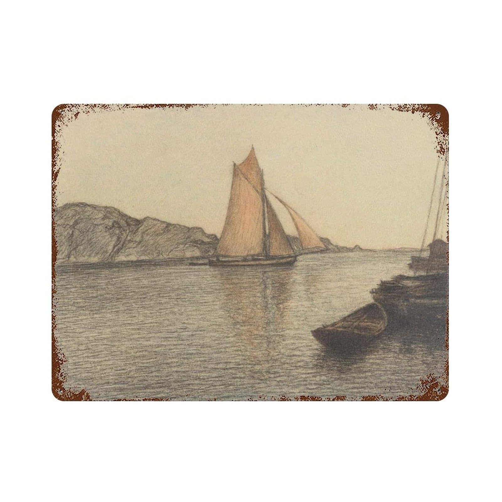 xiaoxiaoshen Vintage Boat Seascape Drawing_ 19th Century Ocean Sketch Wall Decor Art Metal Tin Poster Modern Home Decor Art Home Bar Shop Decorations Vintage Sign 30x40cm