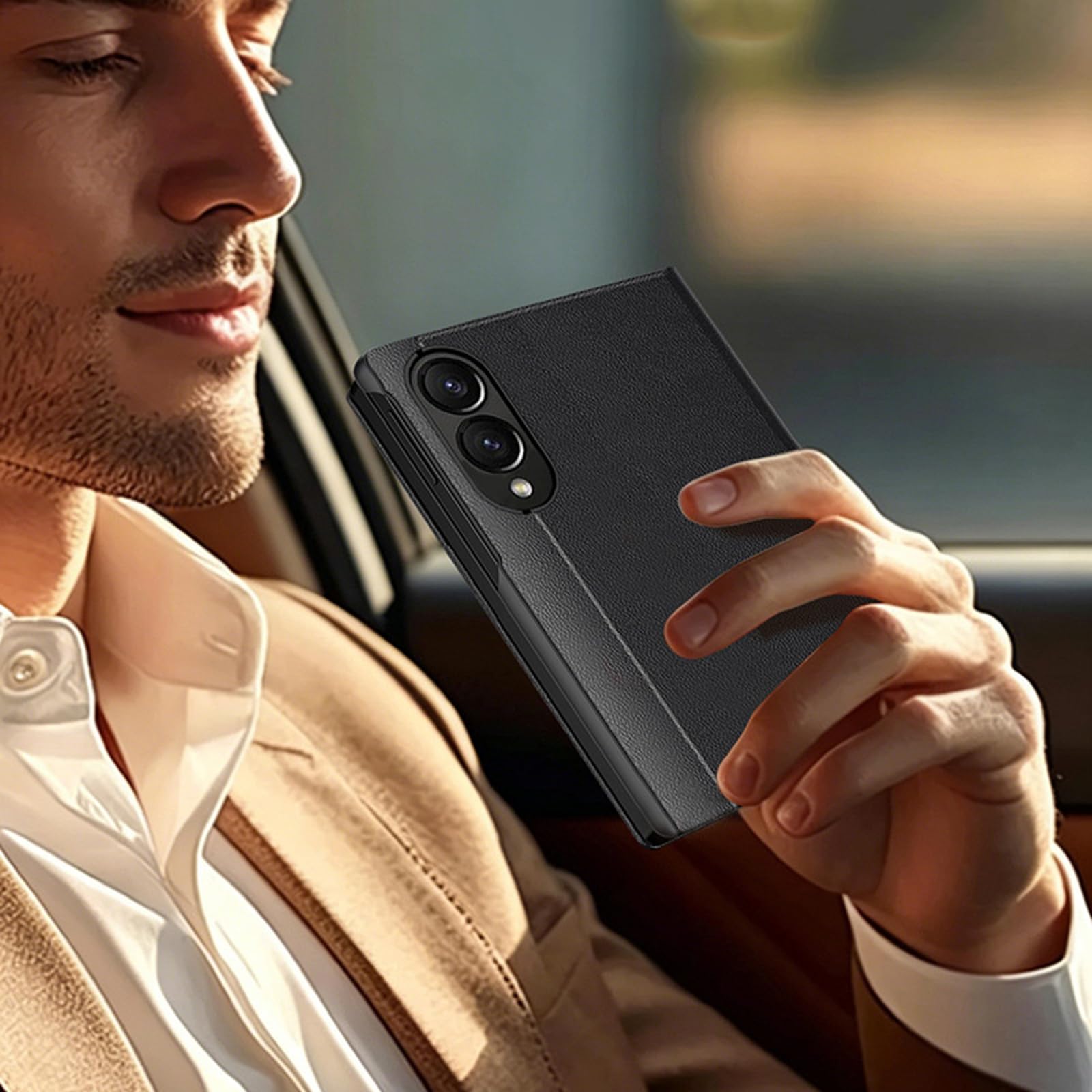 Étui en cuir compatible avec Samsung Galaxy Z Fold 8, étui à rabat avec fenêtre creuse - Vert
