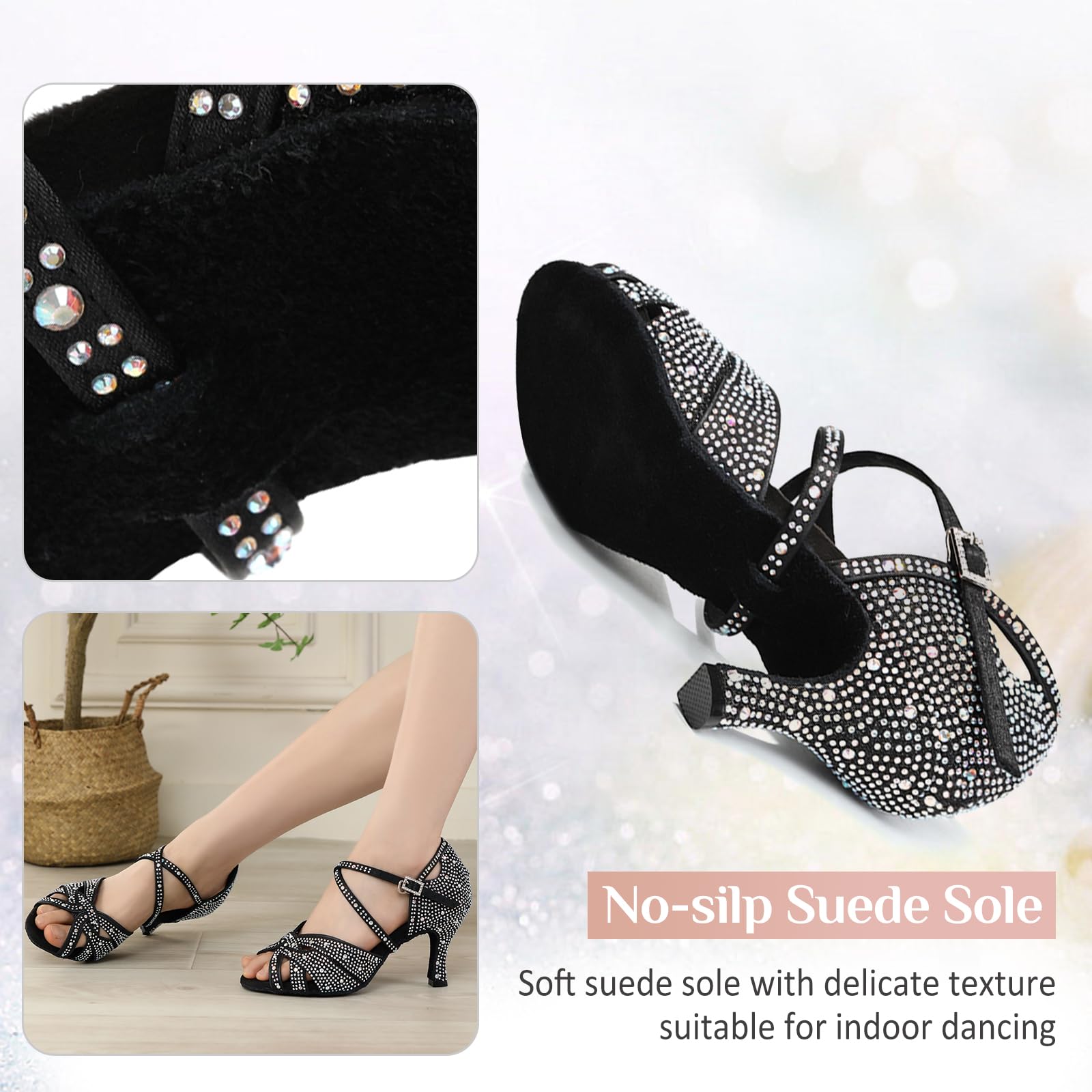 Damen Tanzen Schuhe Tanzschuhe Latein Salsa Glitzer Ballsaal Satin Strass Tanz Glitzer Offen Professionell Salsa Tango Bachata,YCL388,7.5 cm Absatz