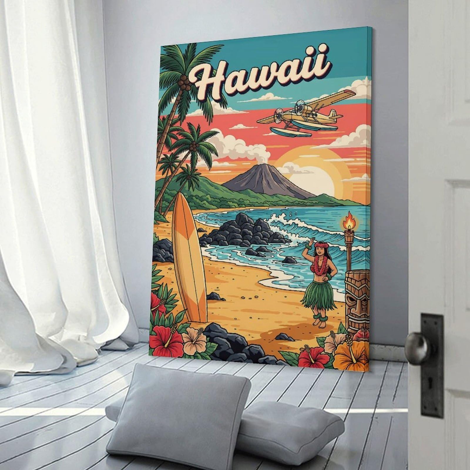 Junmoney Hawaii Retro Travel Room Decor Wall Art, 20x30inch(50x75cm), for Bedrooms, Workspaces And Everyday Interiors, An Adaptable Decor Piece for Home Use