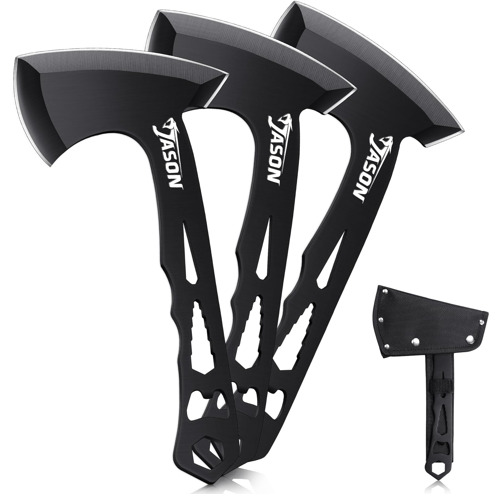 JASON Set di 3 ascia da campeggio Full Tang Survival Bushcraft con divorzio in nylon, piccoli regali per uomini