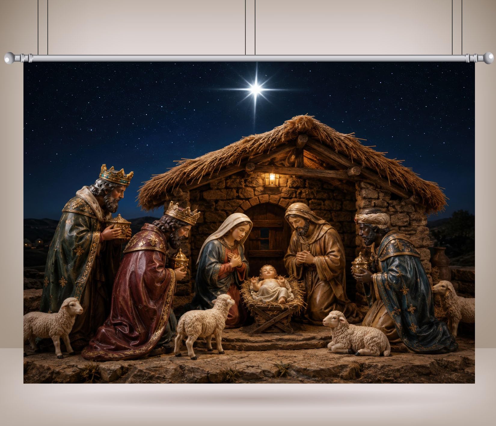 10x10FT (3x3m) Tre Re Nel Presepe Di Pietra Sfondo Fotografico