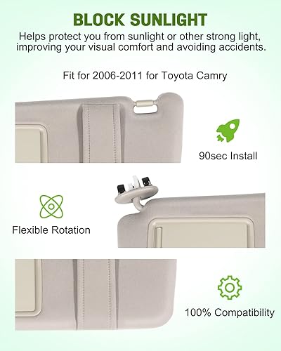 Miniatura 2 de Viseras interiores beige para lado izquierdo y derecho para Toyota Camry 2006 2007 2008 2009 2010 2011 con quemacocos 74320-06800-E0 74310-06750-E0