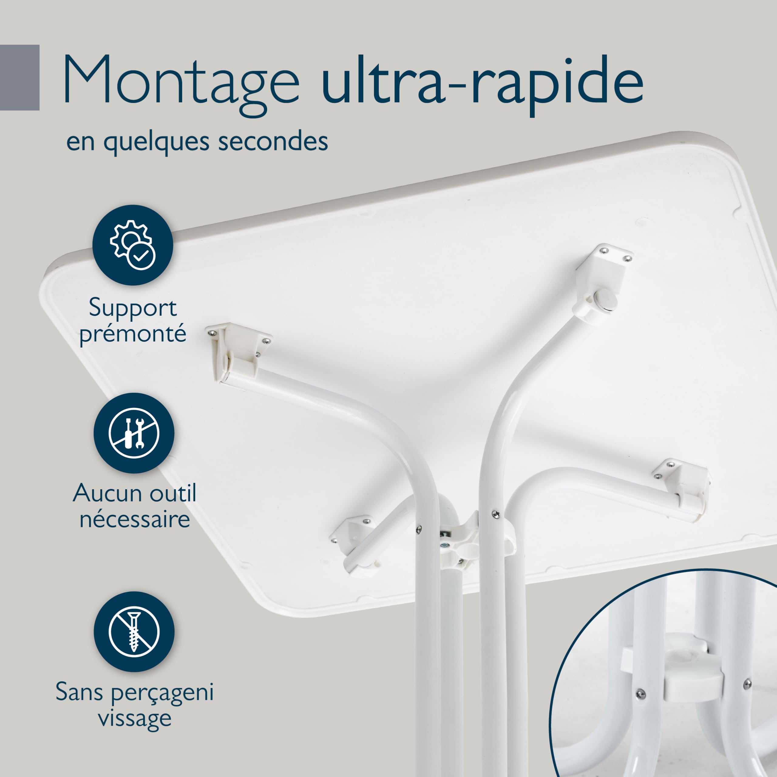Beautissu Table Bistrot Carrée Exterieur 80x80 cm Pliante Acier Antirouille Blanc