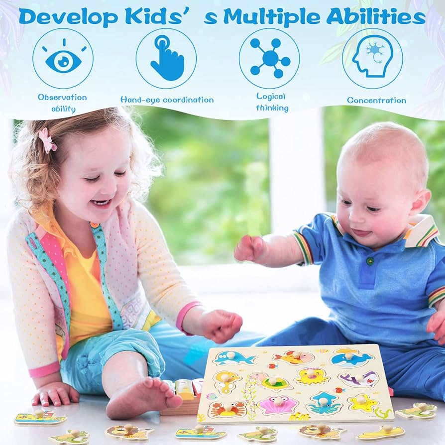 Amazon.com: Chivao 8 Set Wooden Peg Puzzles Alphabet Number