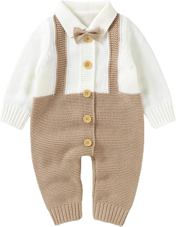 Babieshouse Baby,Clothing,Baby Boys 0-24m,Bodysuits & One-Pieces,Rompers Newborn Baby Boys Gentleman Romper Sweater Long Sleeve Knitted Jumpsuit Formal Button Down Clothes Fall Winter