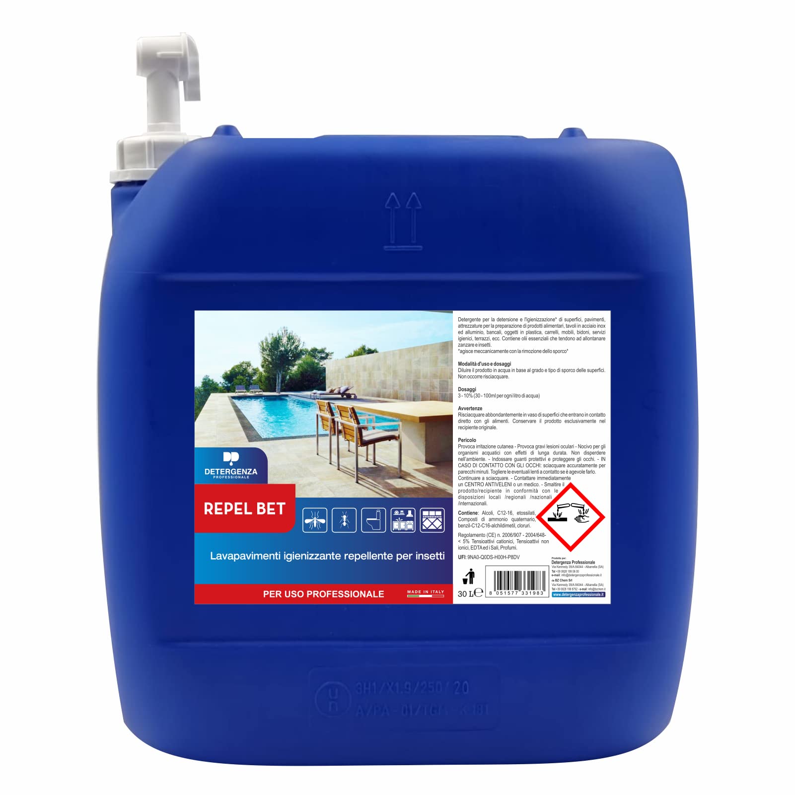 LAVAPAVIMENTI IGIENIZZANTE Repellente per Insetti Repel Bet CONCENTRATO - Tanica da 30 L
