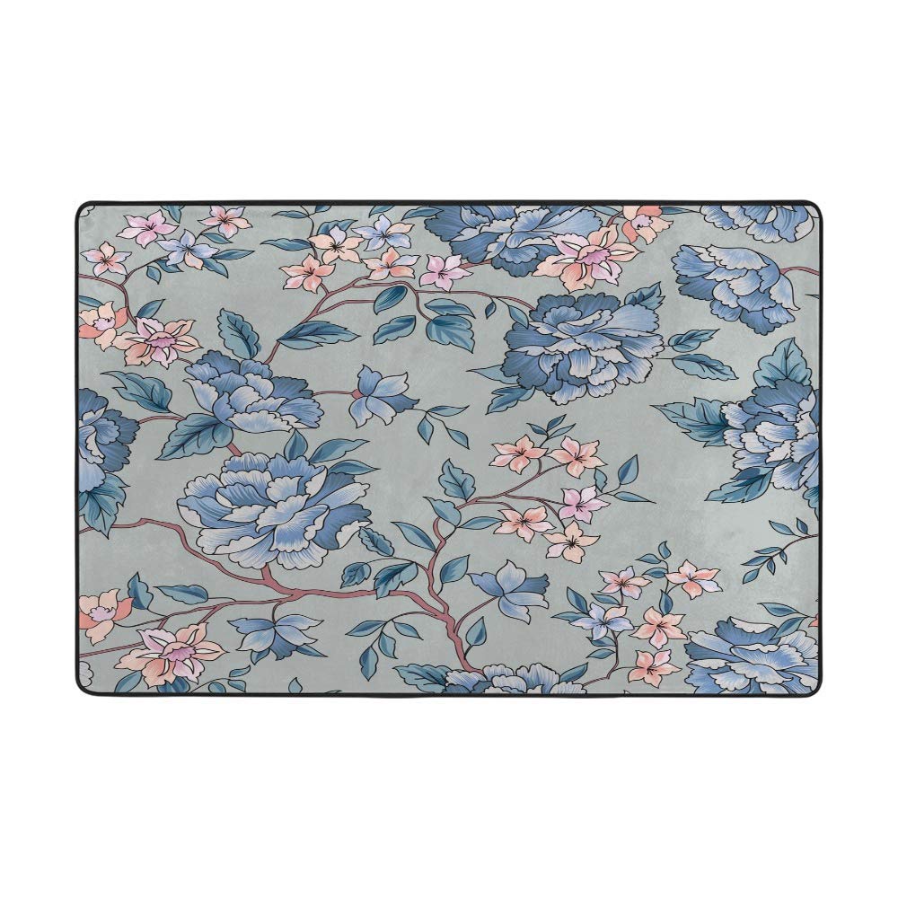 Grand tapis de sol antidérapant floral 150x230 cm lavable pour salon
