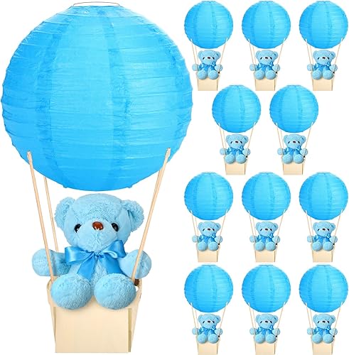 Baquler Juego de 12 juegos de mesa con globos aerostáticos para baby shower, centros de mesa de bricolaje, linternas de papel de peluche, cestas de
