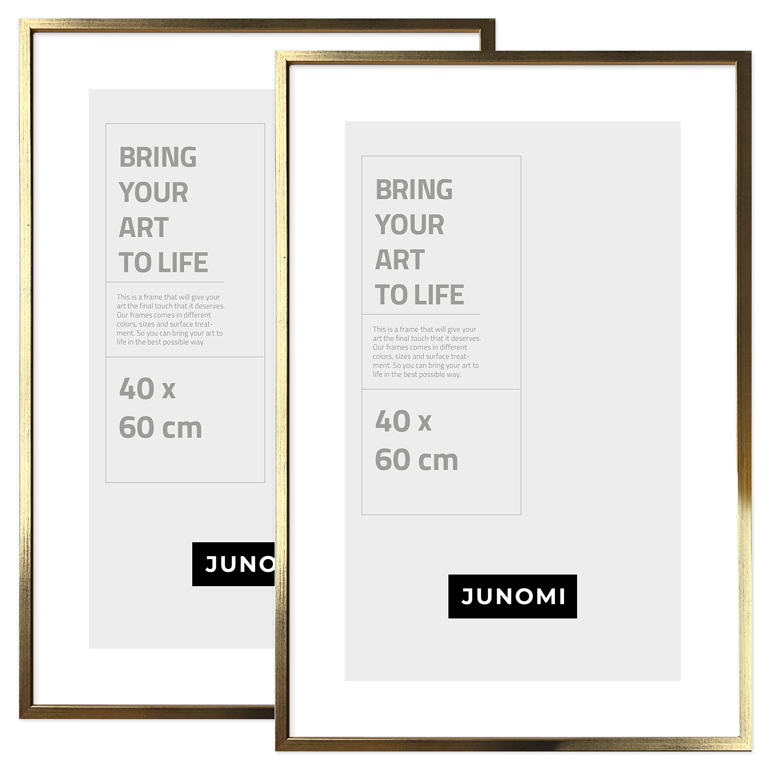 JUNOMI® 2 x Picture Frames 40 x 60 cm Wood Gold Picture Frame with Shatterproof Plexi Glass Picture Frame Wood