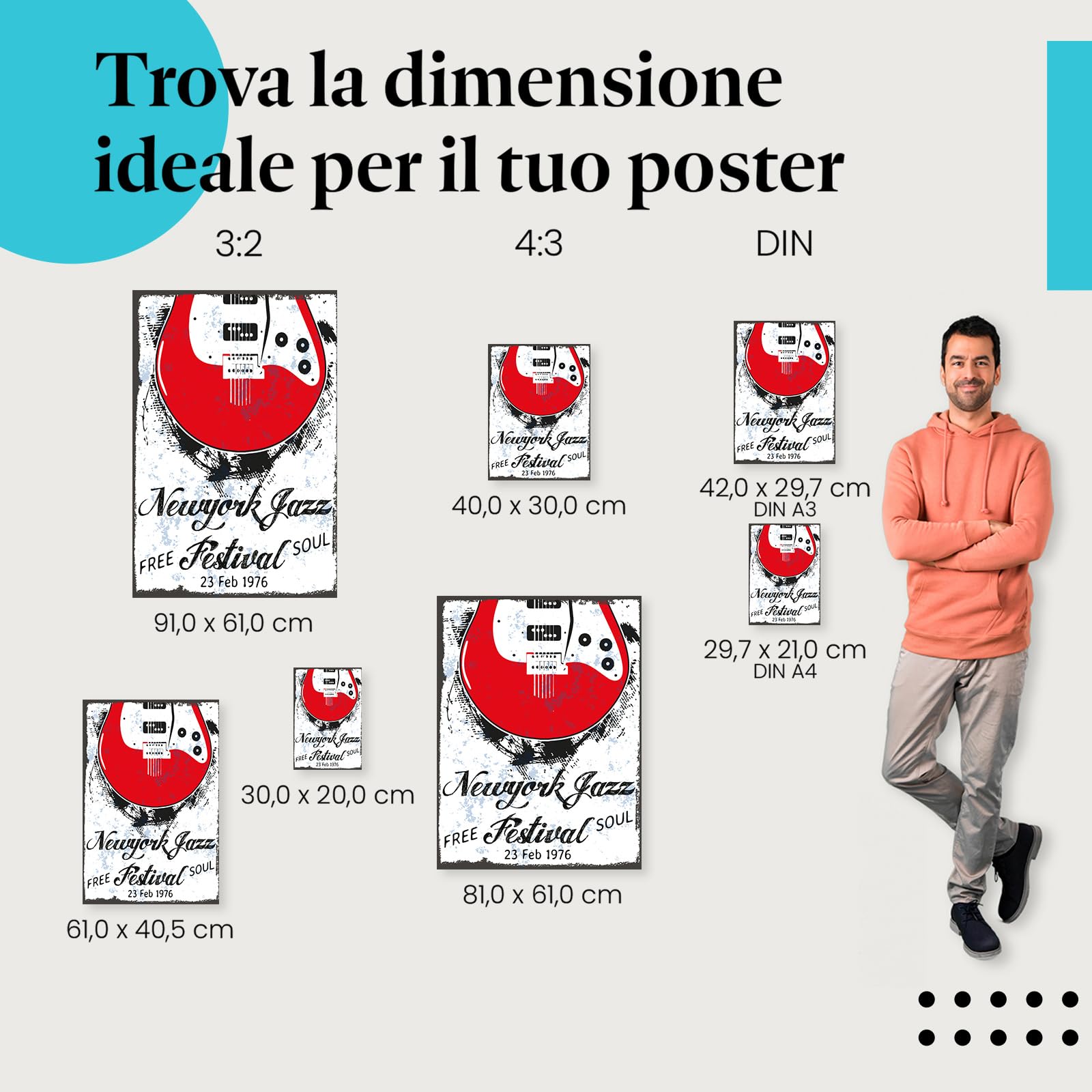 Postereck - 2158 - Poster New York Jazz Festival, chitarra musica USA - Stampa con Scritta, Decorazione da Parete, Quadri, Ideen Regalo - Tela - 100,0 cm x 75,0 cm
