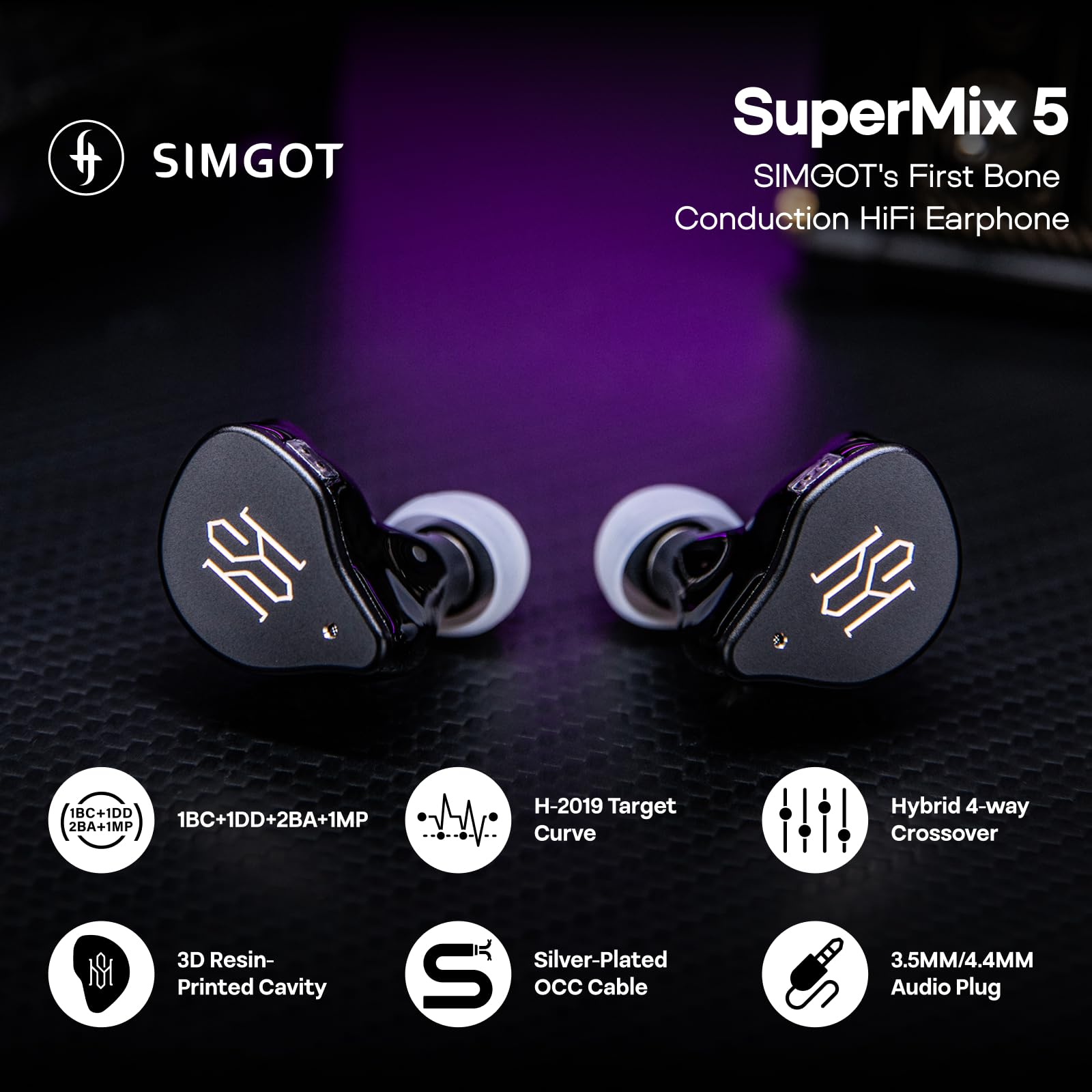 イヤホン simgot supermix5 Linsoul Monitor de ouvido SIMGOT SuperMix 5 1BC+1DD+2BA+1MP, fone