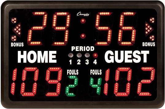 Champion Sports Electronic Scoreboard, Multi-Sport Tabletop Indoor, 24" L x 16" H x 10" D, Black, Model T90