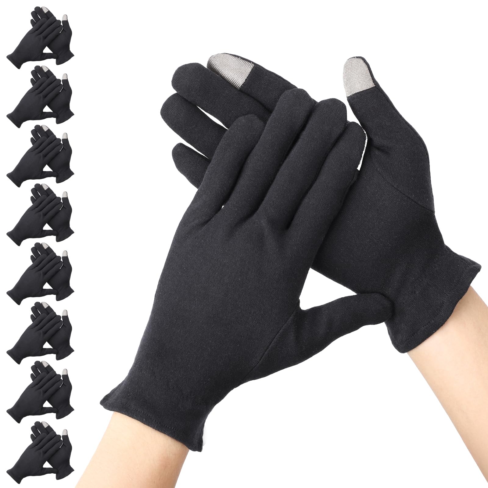 Segbeauty Touchscreen Feuchtigkeitshandschuhe, 8 Paar Baumwollhandschuhe Schwarz, Wiederverwendbar und Waschbar, für Schmuckinspektion (M)