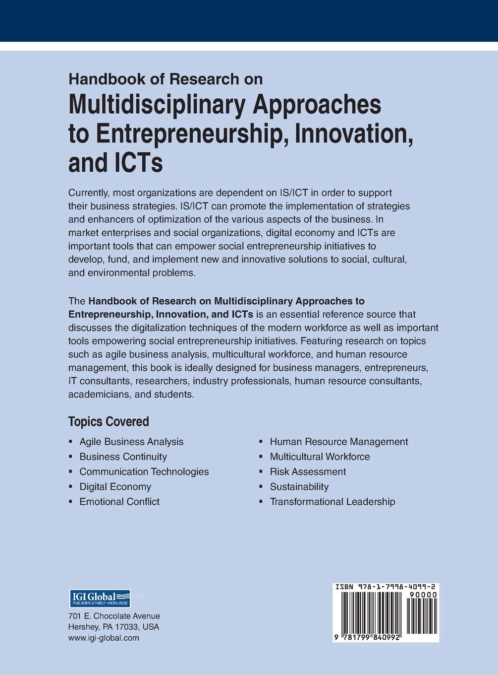 Handbook of Research on Multidisciplinary Approaches to Entrepreneurship, Innovation, and ICTS