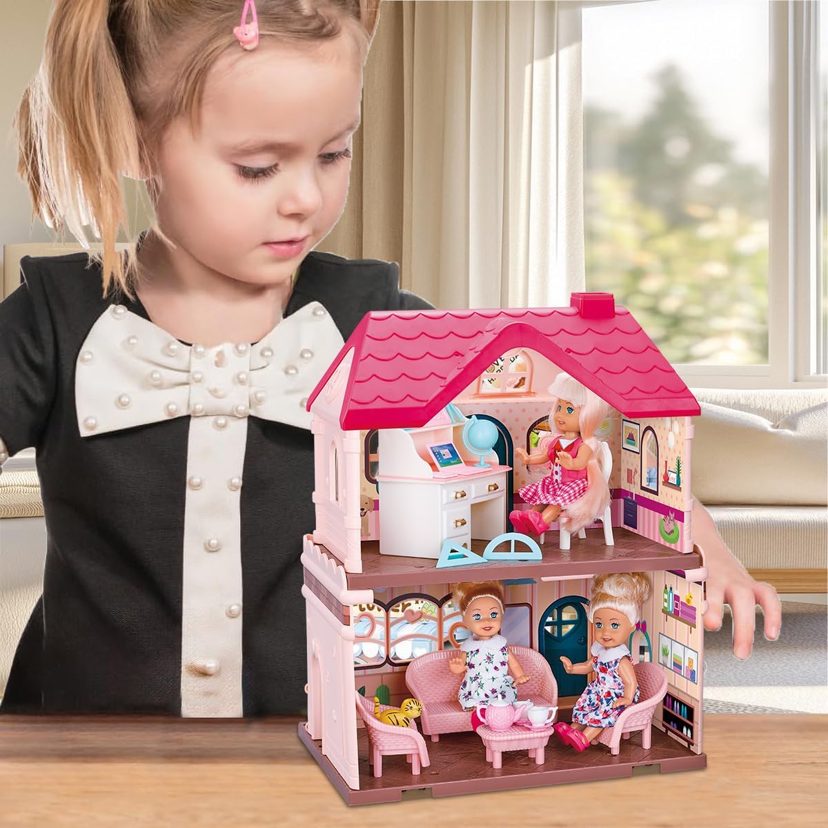 Casa dos Sonhos da Princesa: Um Conjunto de Casa de Bonecas DIY para Crianças com Móveis e Bonecas (Duplex)