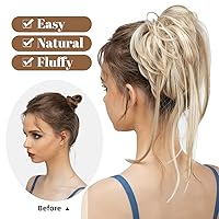Vista 2 de CJL HAIR Extensiones de cabello rizado con cola de caballo, cabello sintético con coleta recta, coleteros para mujer, rubio ceniza/rubio playa