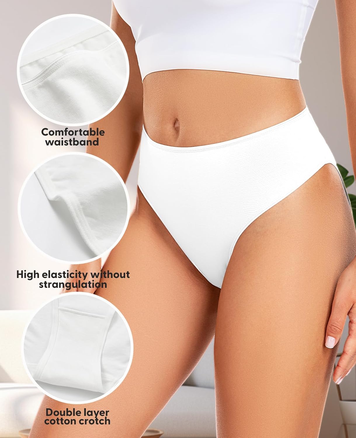 RHYFF Womens Underwear Cotton High Cut Panties Comfort Bikini Panty Stretch Hipster Underpants Breathable Ladies Briefs S-XXL - Image 2