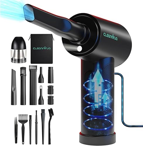 Cleanninja Plumero de aire comprimido y mini aspirador  Aspirador eléctrico de 5 engranajes 100,000 RPM para computadora  Plumero eléctrico 2 en 1