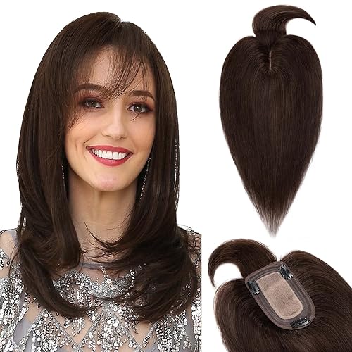 TESS Extensiones de cabello humano real para mujer, densidad del 150 %, 2.8 x 5.1 in, base de seda, extensión superior, extensiones de cabello Remy