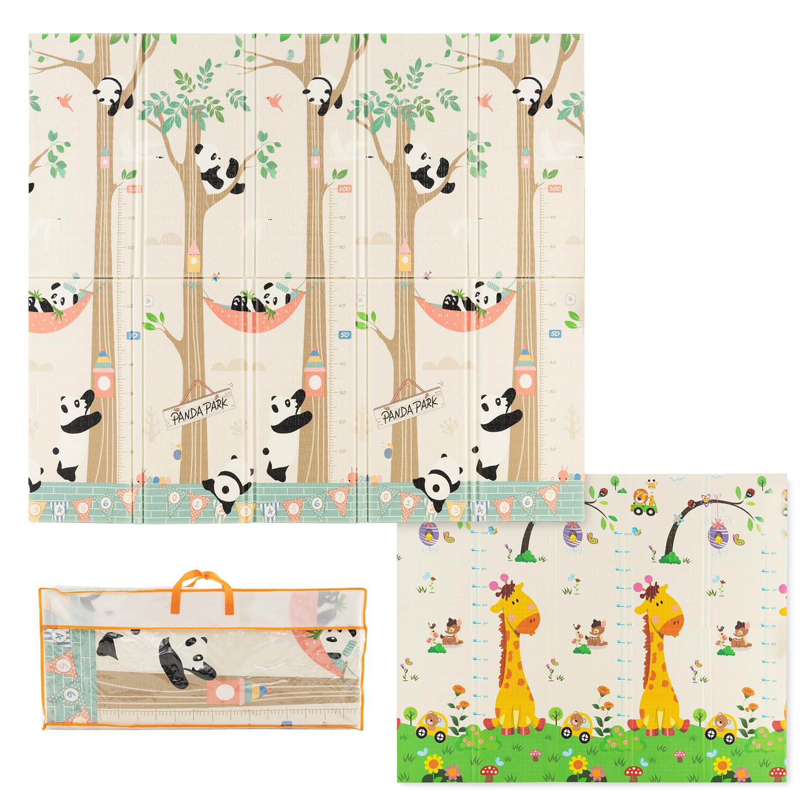 LIFEZEAL Tappeto Gioco Bambini 180x200cm, Tappetino Doppia in Schiuma Pieghevole e Impermeabile, Tappeto Neonato Gattonamento, Non Tossico, Tatami Bimbi Morbido da Cameretta con Borsa (beige panda)