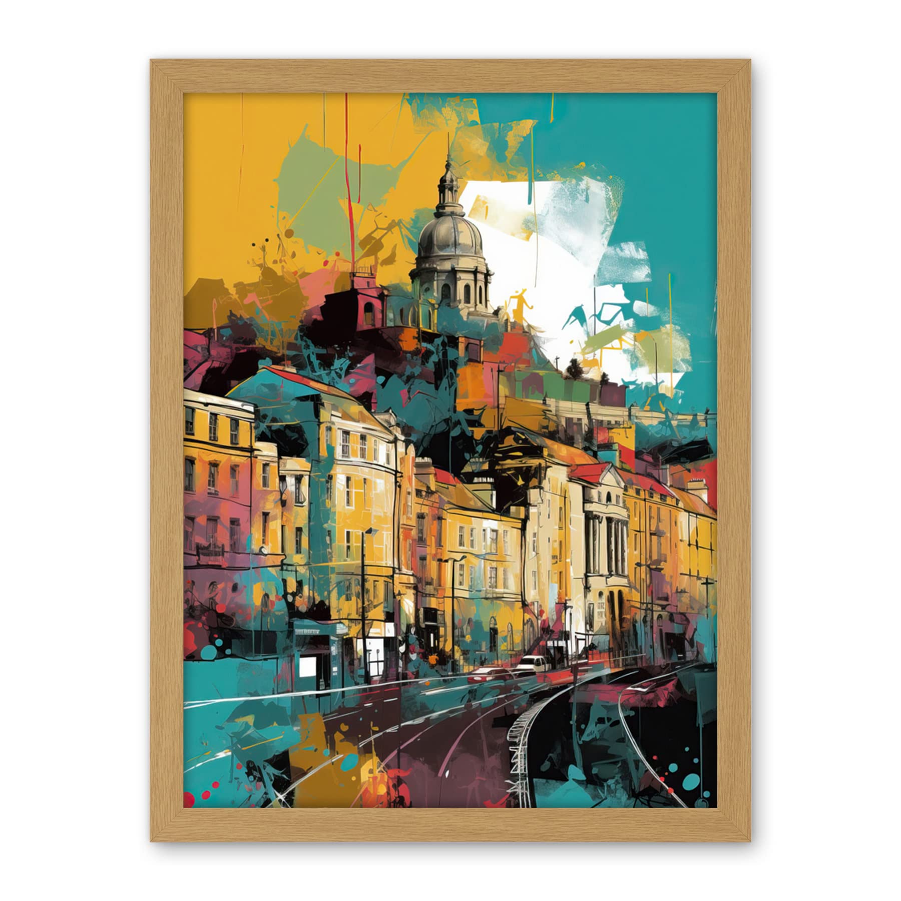 Artery8 Nottingham City Modern Multicoloured Cityscape Artwork Framed Wall Art Print 18X24 Inch