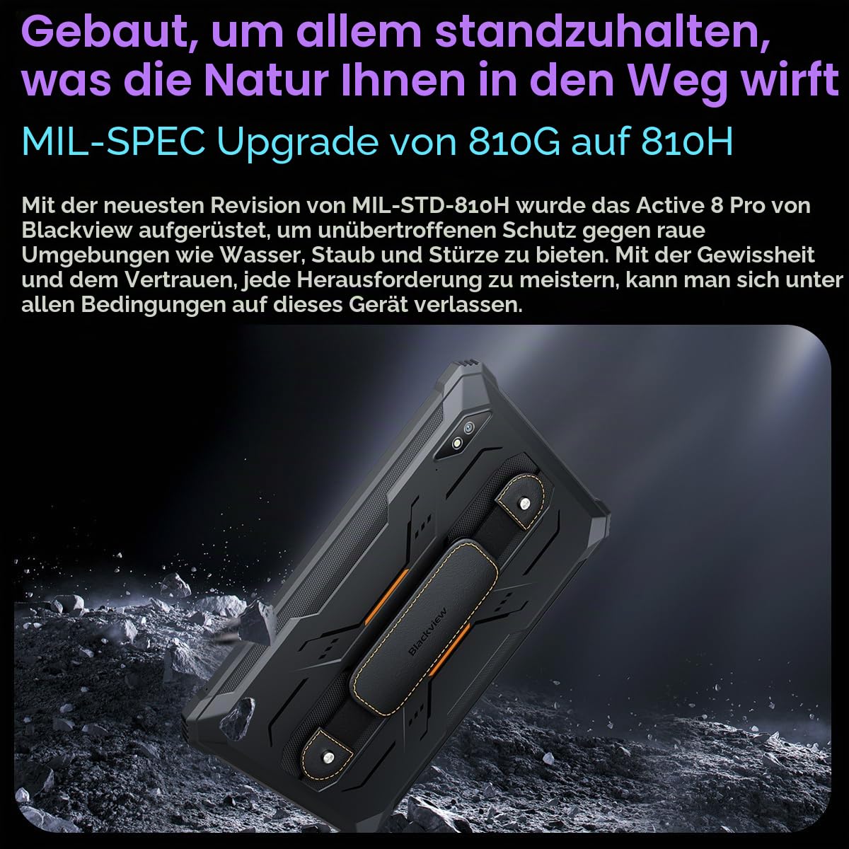 Blackview Active 8 Pro Outdoor Tablet Android 14, MTK G99 16GB+256GB Tablet 10.4 Zoll FHD+, 22000mAh Robust Smartphone, 48MP, 4 Lautsprecher, IP68 Wasserdicht, PC Modus, 4G, 5G WiFi,OTG,NFC,Schwarz