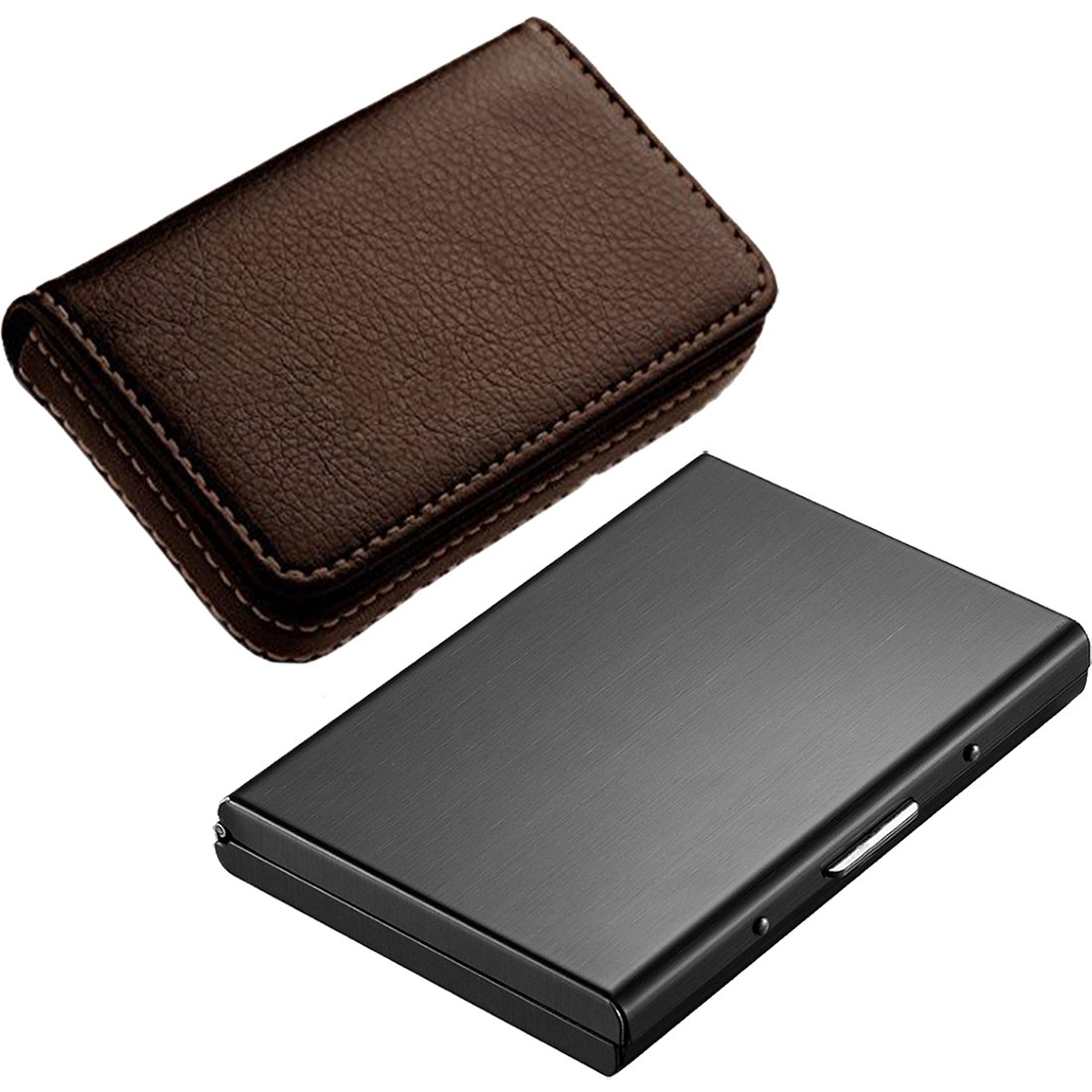 StealodealFull Black Metal Limited Edition with Soft Brown Leather Wallet Card Holder