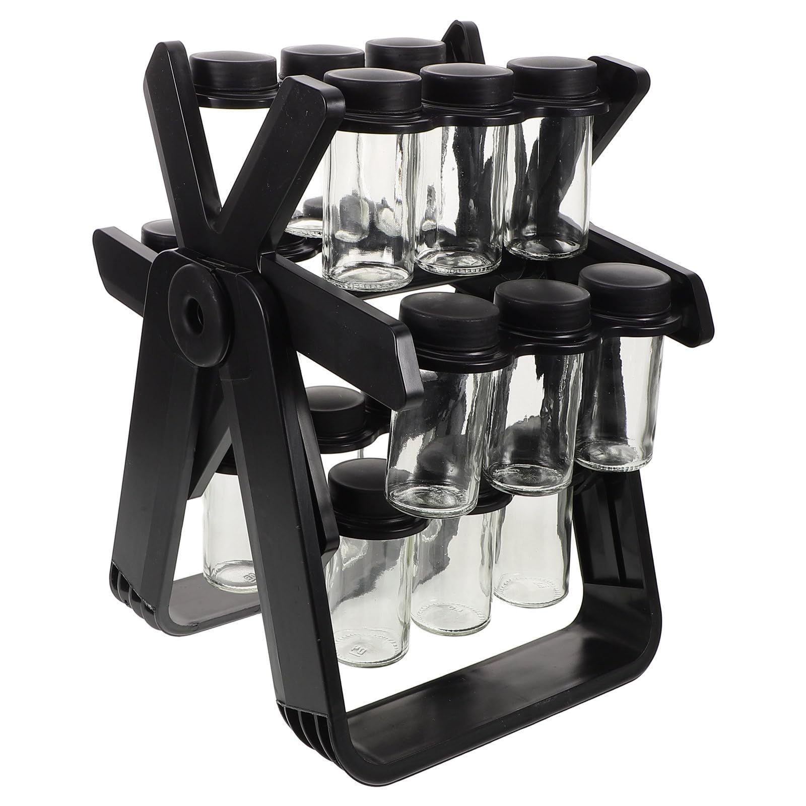 Organizador de Cocina con Frascos de Vidrio Transparentes y Estructura Ahorradora de Espacio en Forma de Noria para Almacenar Especias y Condimentos
