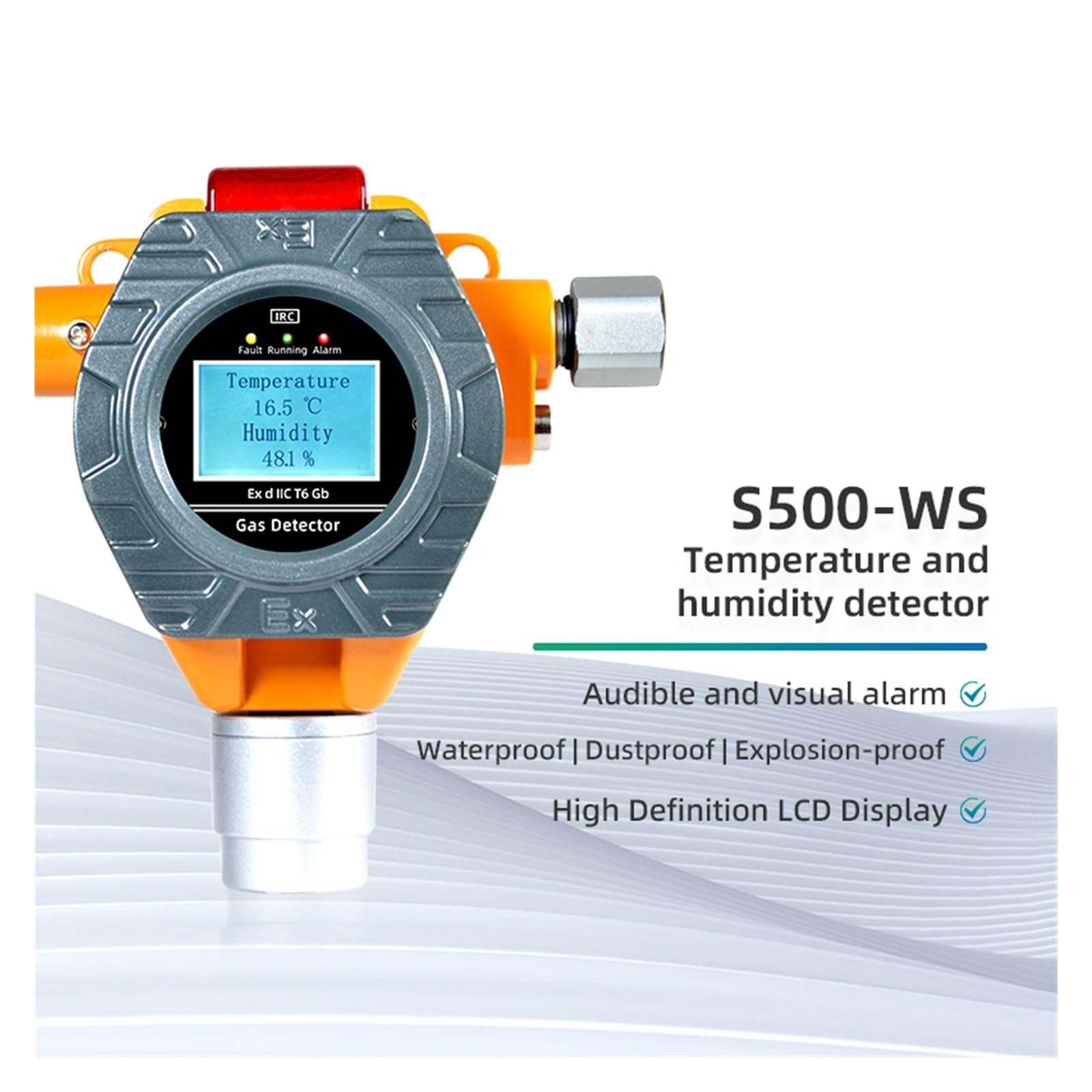 Gasdetektor, Temperaturmonitor-Feuchtigkeitserkennungsgeräte S500-WS Temperatur- und Feuchtigkeitsdetektor Temperatur -20-80 °C Feuchtigkeit 0-99,9% Relative Luftfeuchtigkeit (Keine Kondensation)