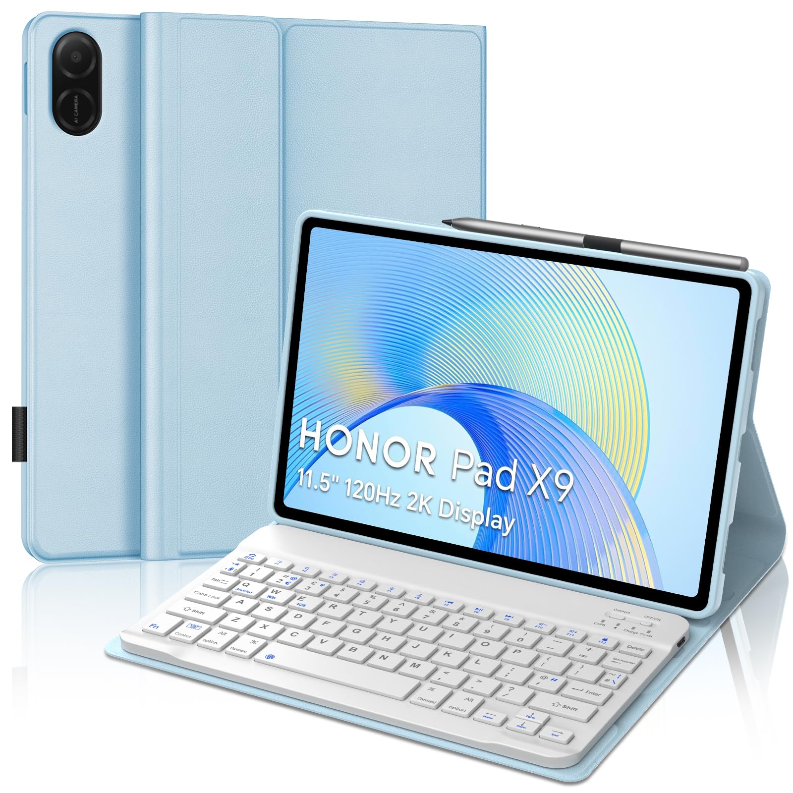– IVEOPPE Keyboard Case for Honor Pad X9 11.5 Inch 2023, UK Layout Keyboard for Honor Pad X9, Cover with Magnetically Detachable Wireless Bluetooth Keypad for 11.5'' Tablet X9, Blue