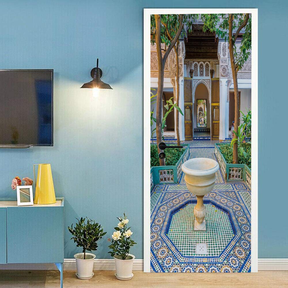 Sticker de porte trompe l'oeil paysage imperméable pour rénover une porte abîmée sans peindre