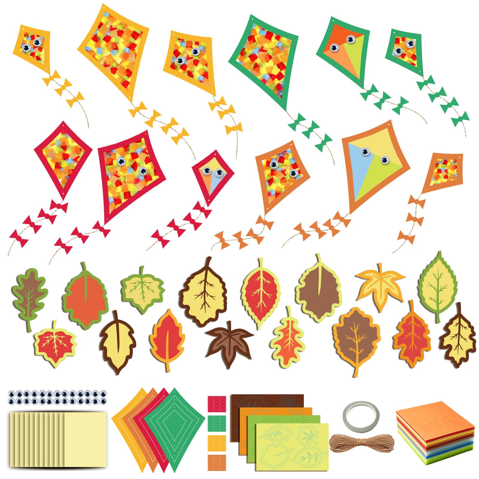Herbstdeko Basteln für Kinder, Fensterbilder Herbstbasteln, lebendige Augen | Herbst Deko Fenster Set, Papier Drachen Blätter, Papierdrachen Fensterbilder Bastelset, Herbst Geschen, DIY Herbst Bastelset