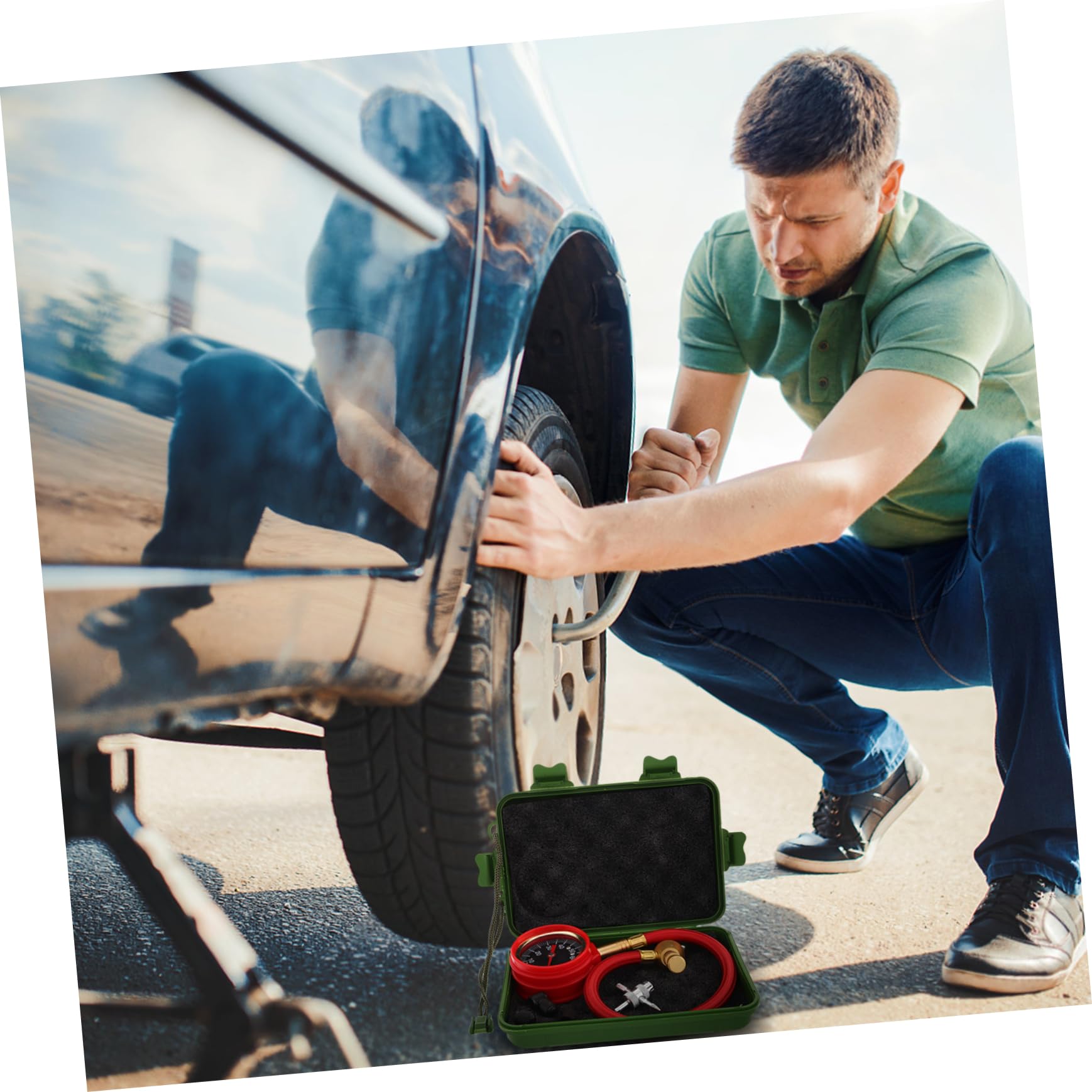 Ciieeo Manómetro de Presión para Neumáticos de Coche, Latón y Goma, Medición Precisa, Instalación Fácil, Adecuado para Proyectos de Modificación de Coche