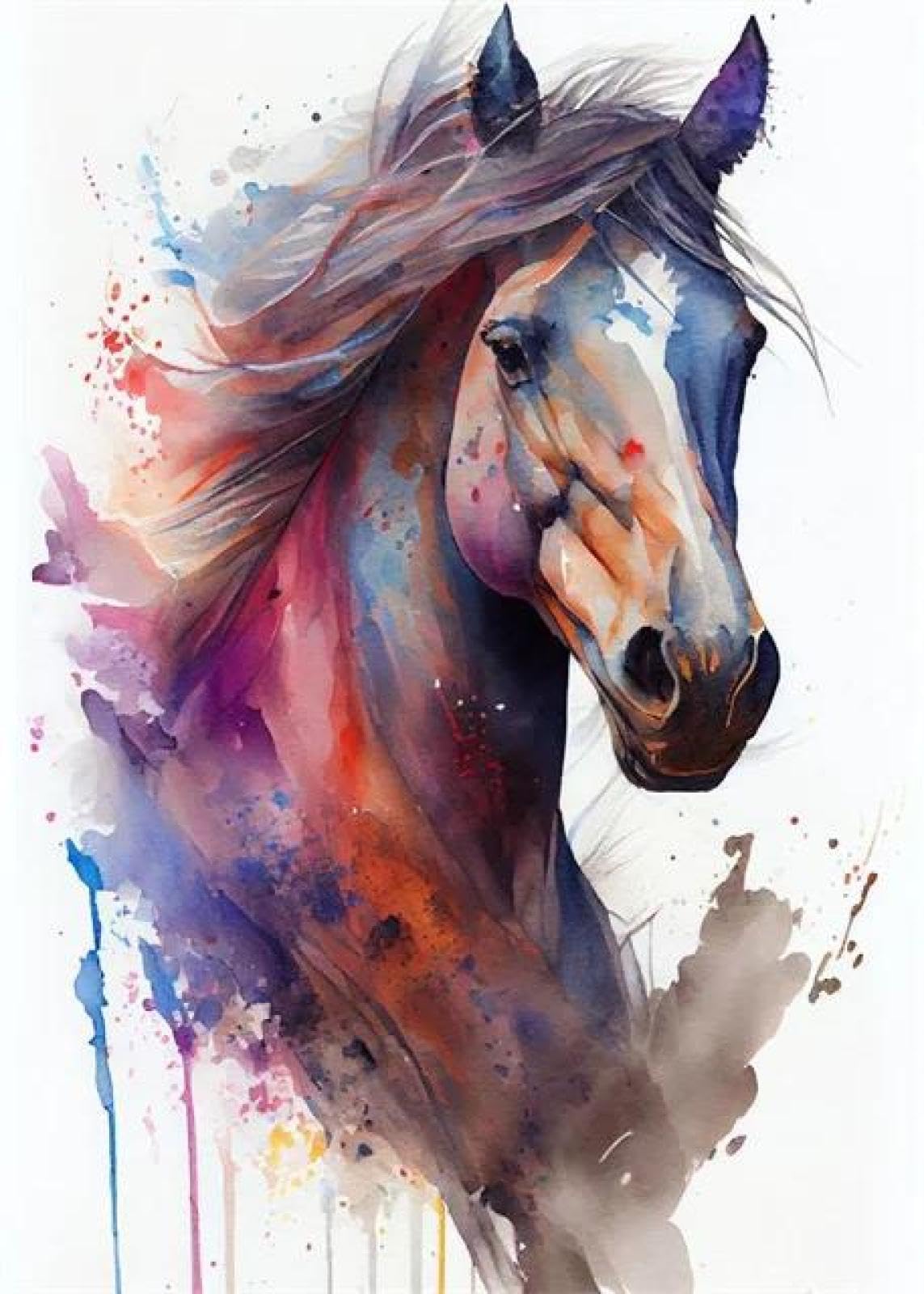 SHINERING Abstract Watercolor Horse Animal Canvas Painting Posters Print Wall Art Picture Living Room Decor A3 50X70Cm Unframed