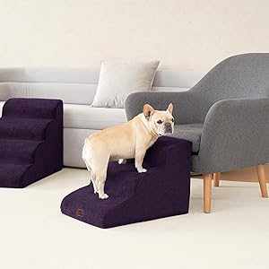 EHEYCIGA Curved Dog Stairs Ramp for Small Dogs 15.7" H, 3-Step Dog Steps for Couch Sofa and Chair, Pet Stairs for Cats, Non-Slip Balanced Pet Steps Indoor, Purple