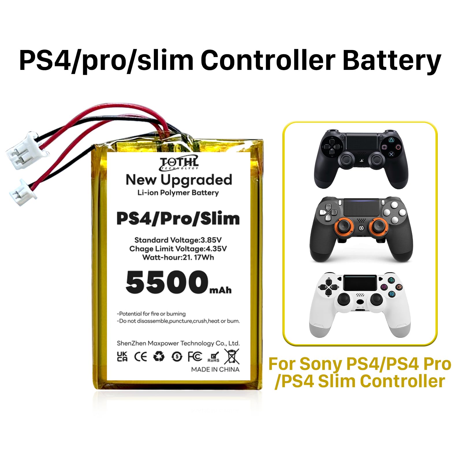 2 batterie controller PS4 da 5500 mAh per Sony PS4 Slim / PS4 Pro PS4 LIP1522 KCR1410 Dualshock 4 Playstation 4 Game Controller CUH-ZCT2, CUH-ZCT2E, CUH-ZCT1E, CUH-ZCT1U