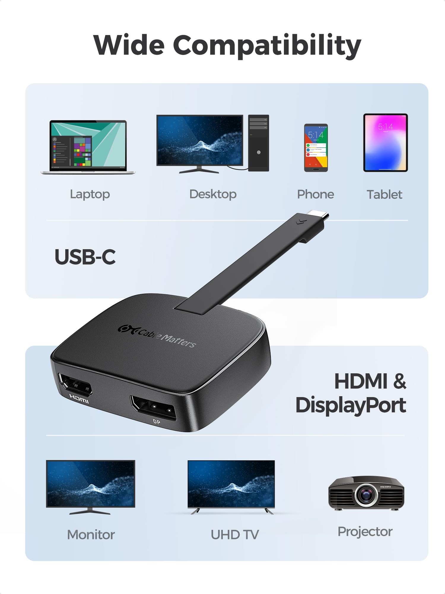 Cable Matters Adaptateur portable 8K ou double 4K 60Hz USB C vers HDMI et DisplayPort - Compatible Thunderbolt 4/USB-4 pour DELL XPS, Surface Pro, MacBook (macOS prend en charge un seul écran étendu)