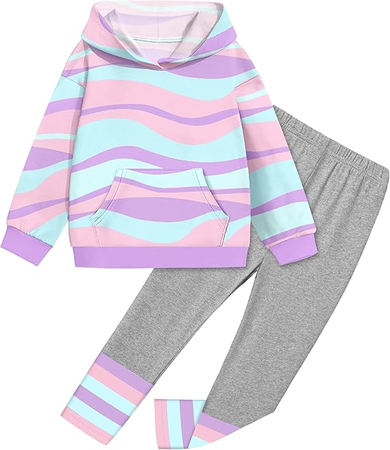 Toddler Girl Clothes Tie-Dye Stripe Color Block Toddler Girls Clothes Little Girls Kids 2pcs Outfits Hoodie Leggings