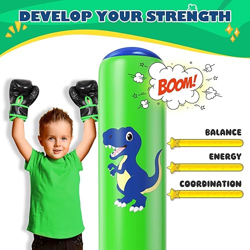 Miniatura 2 de QPAU Saco de boxeo inflable, bolsa de boxeo inflable estable de 48 pulgadas para 3-6 niños, juguete de dinosaurio y regalos para niños y niñas,