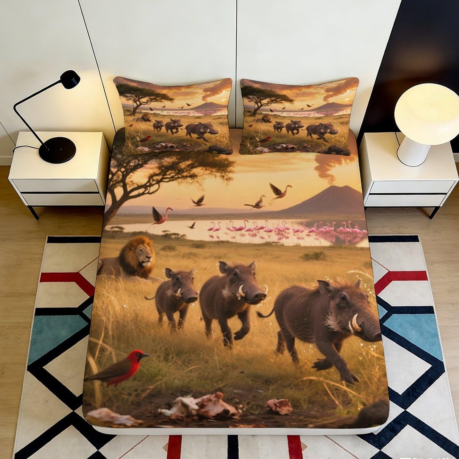 Pnayamiorkfel Style-8 3D Printed African Safari Fitted Sheet Microfiber Soft Animal Wildlife Sunset Bed Cover For Bedroom Guest Room Decor 90X200x25cm