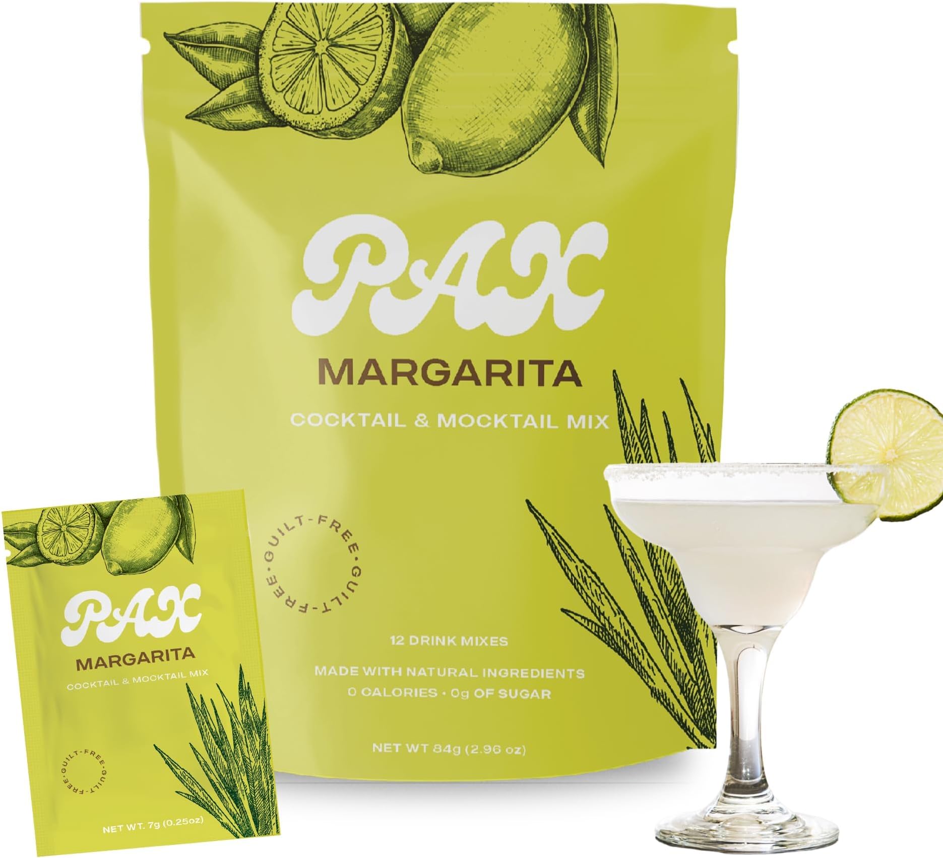 PAX Margarita Mix Mocktail & Cocktail Mixers - 12 Cocktail Mix Packets - Natural, Zero Calorie Drink Mixes for Cocktails with Electrolytes - Zero Sugar, Gluten Free Skinny Mixers for Non Alcoholic Drinks - 12 Pack