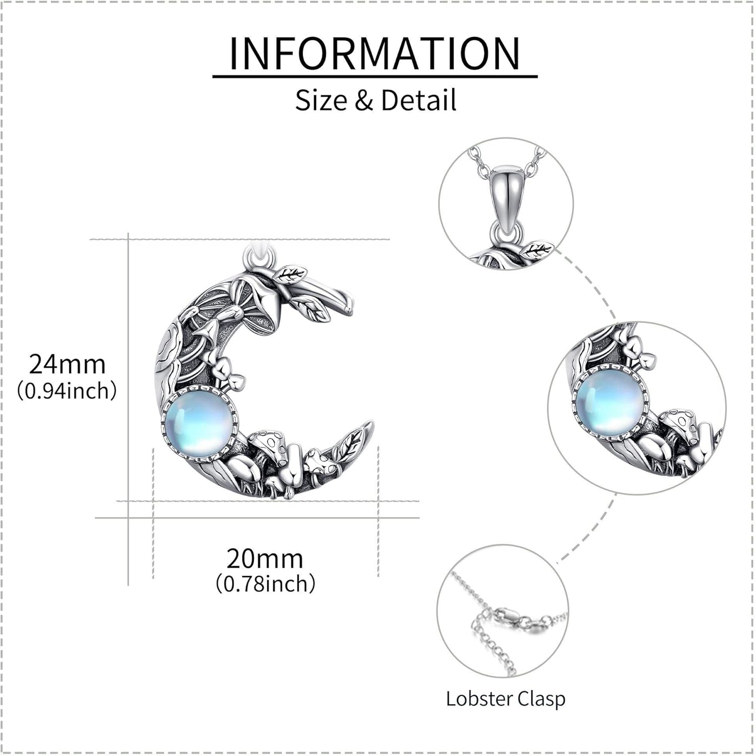 YAFEINI Sterling Silver Phoenix Necklace with Mushroom Pendant - Women's Jewelry Gift - Image 3