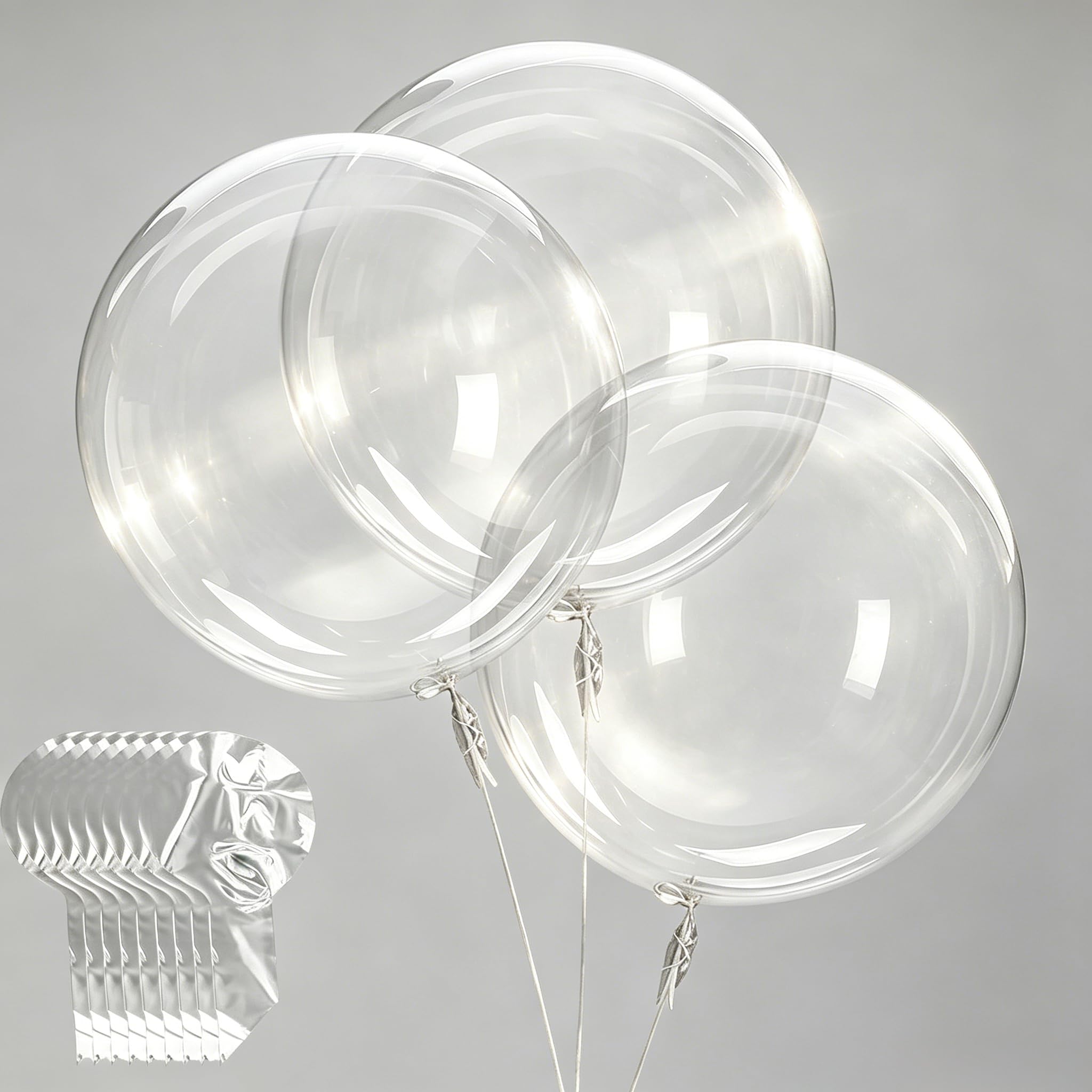 10 Pack 18 Inch Clear Bobo Balloons - Wide Neck Transparent Party Balloons for Adult Birthday, Wedding & Celebration Decorations