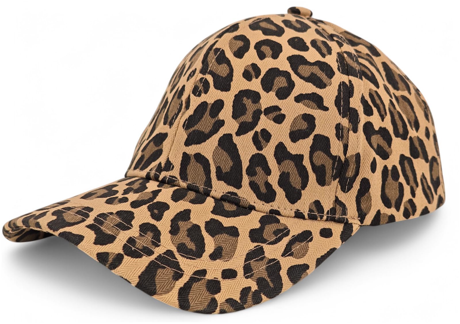Stylebreaker Women's Brown Leopard Print Baseball Cap, Adjustable Cotton 6-Panel Basecap, Curved Visor, Breathable, Colour: