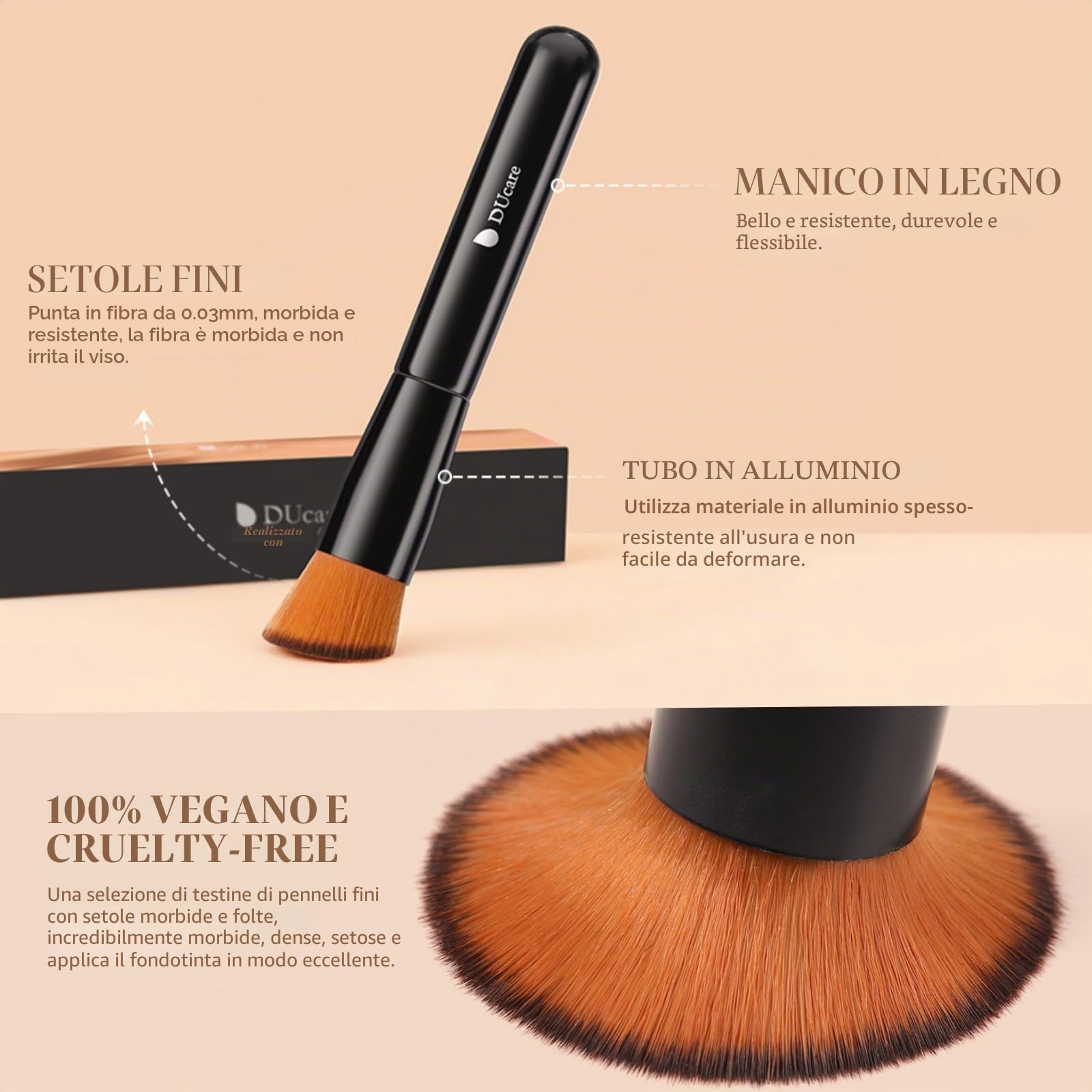 DUcare Pennello per fondotinta e pennello per correttore 2 pezzi -Pennello Fondotinta Liquido Trucco Cipria Pennello Kabuki professionale Perfetto Per Foundation, Polvere
