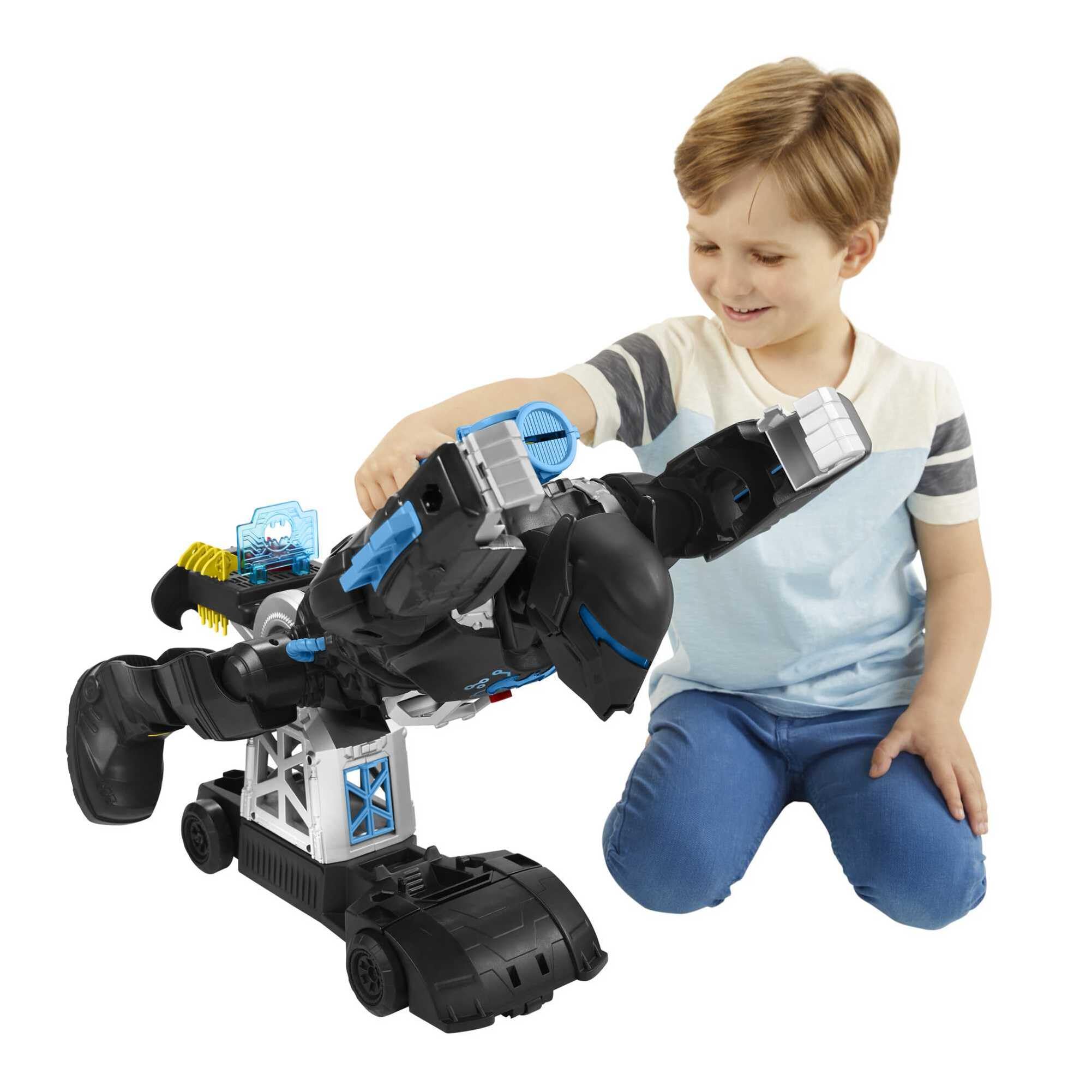 Fisher-Price Imaginext DC Super Friends Bat-robot con Bat-tecnología, robot 2 en 1 que se transforma y conjunto de juego de Batman con luces y sonidos para niños y niñas de 3 a 8 años